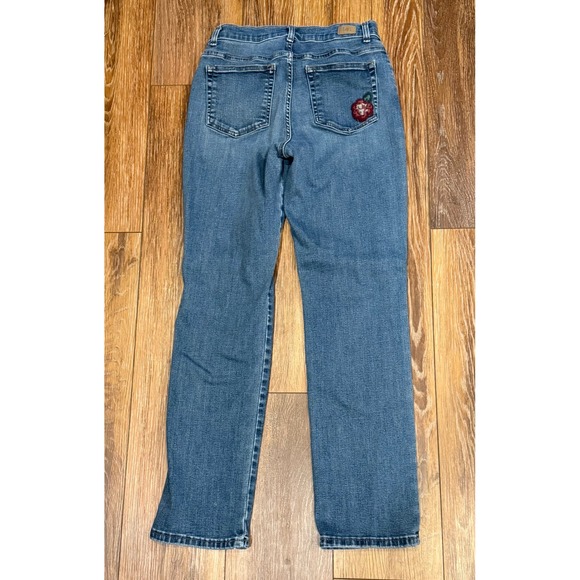 Lee Women Relaxed Straight Leg Jeans Embroidered Rose Blue Denim Y2K - Picture 3 of 6